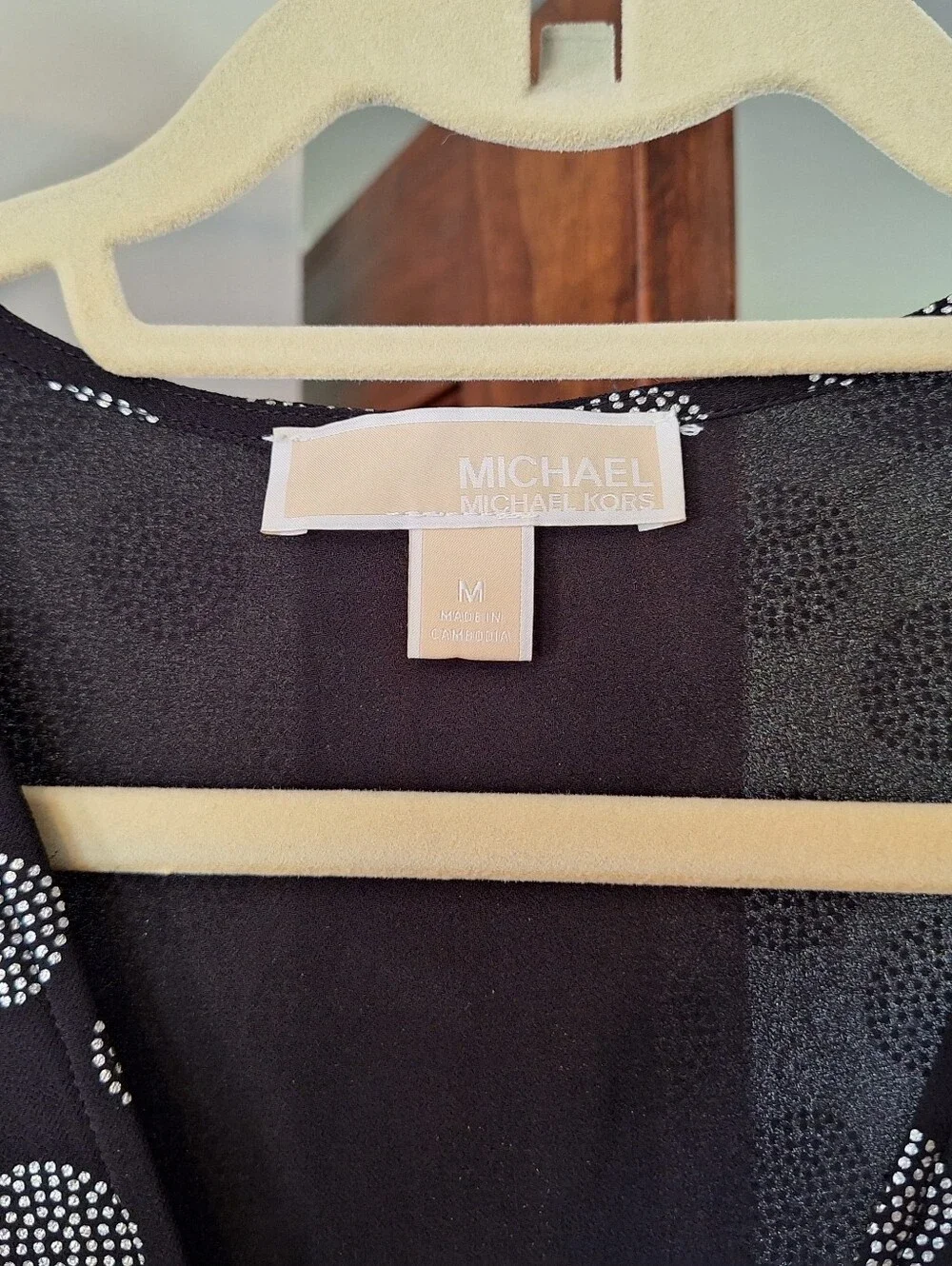 Michael Kors Medium Black Long-Sleeve Metallic Dot Dress